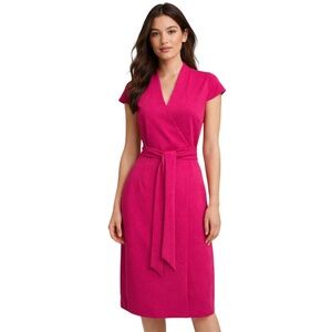 New J. CREW Faux-wrap Belted Pink Triple Dobby Dress with Cap Sleeves. Sz 4